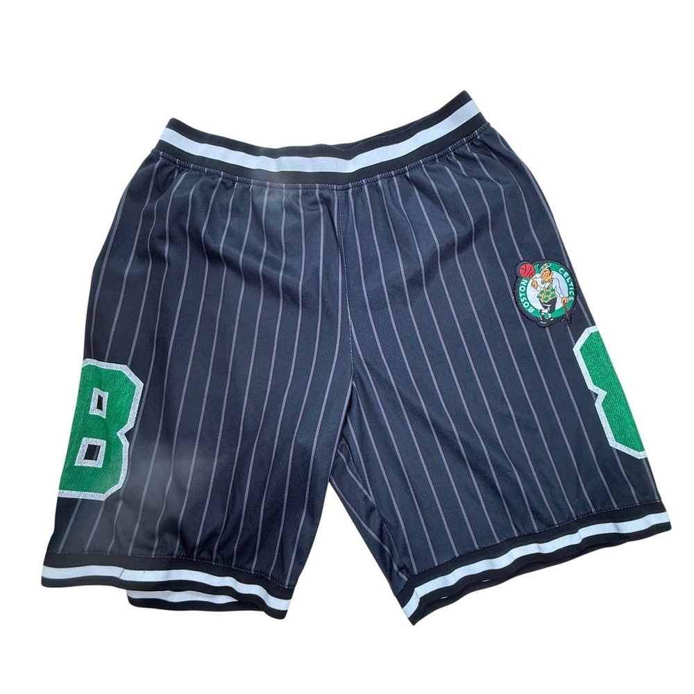 NBA Boston Celtics Pinstripe Basketball Shorts Mens Large Black Grey Green #8
